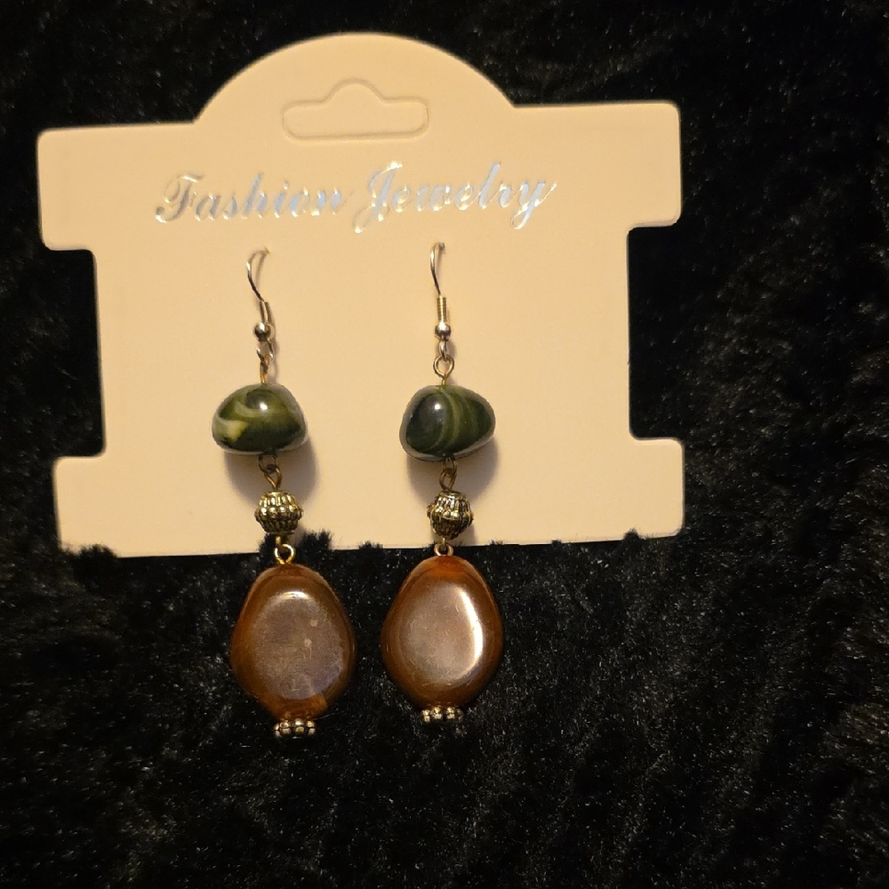 Fashion Jewelry Green and Brown Dangle Earrings